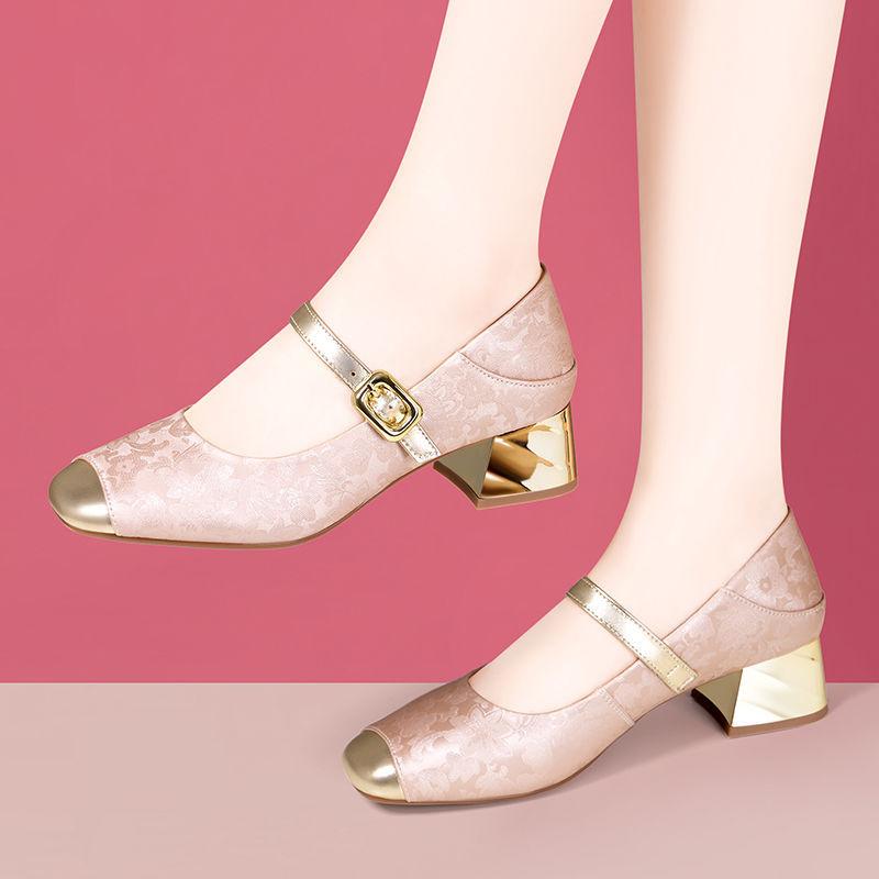 2.5cm 4cm Breathable Comfortable Shallow Mouth Floral National Flat Platform Shoes 2025 Spring Soft Leather Mary Janes Mom Dance