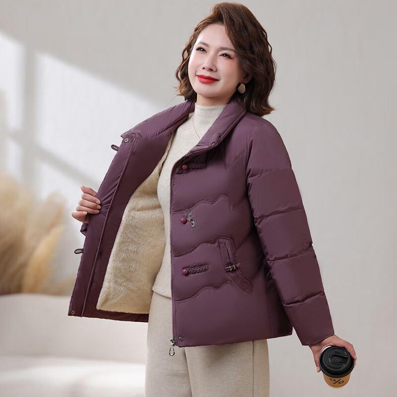 Ronghua Women's Embroidered Fleece-Lined Winter Padded Jacket