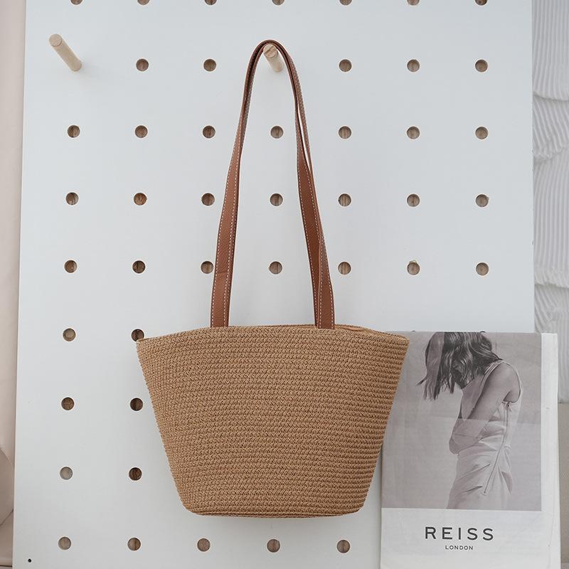 Summer Seaside Vacation Straw Bag Women's Bag Woven Bag New Striped Commuter Shoulder Tote Bag Large Capacity