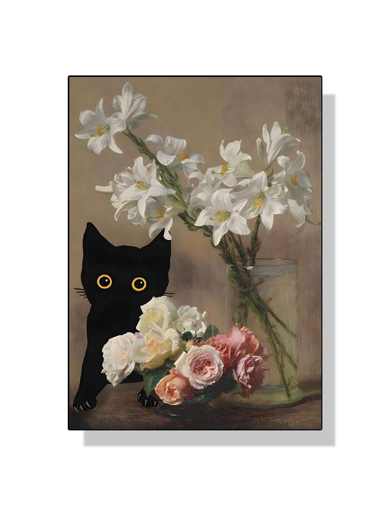 Famous Art Gustav Klimt Kiss Van Gogh Monet Waterlily Black Cat Posters Canvas Painting Funny Animal Wall Art Room Home Decor