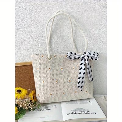 Small Floral Print Beach Style Scarf, Decoration for Shoulder Bag