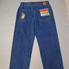 Mens Slim Fit Straight Leg Denim Jeans With Embroidery Detail Mid-Rise Lightly Stretch Cotton Washed Finish