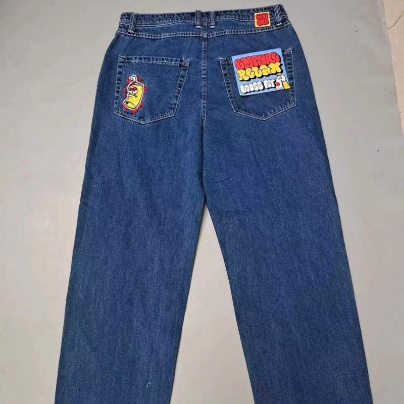 Mens Slim Fit Straight Leg Denim Jeans With Embroidery Detail Mid-Rise Lightly Stretch Cotton Washed Finish