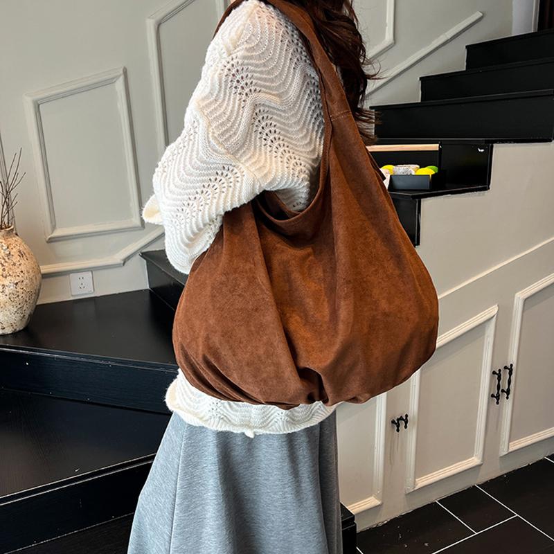 New Suede Tote Bag Women's Retro Matte Shoulder Bag High-end Large-capacity Commuting Versatile Shopper Handbags