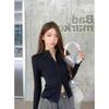 Women's Korean Stand Collar Double Zipper Slim Fit Long Sleeve T-shirt - 2025 Autumn Chic Design