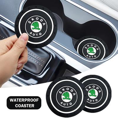 Silica Gel Car Coaster Water Cup Anti-slip Pad for Fabia Kodiaq Kamiq Superb Yeti Octavia Enyaq Rapid Karoq Derivati
