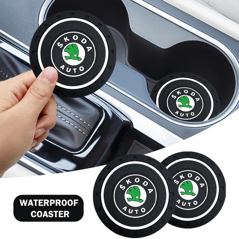 Car Cup Mat Anti-slip Bottle Holder Coasters Car Accessories For Skoda Octavia Superb Rapid Kodiaq Karoq Fabia Kamiq Roomster Citigo
