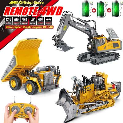 New 11 Channel Four Wheel Drive Remote Control Excavator 4x4 Alloy Dump Truck Bulldozer Loader Model Electric Digging Arm Toy Childhood Gift