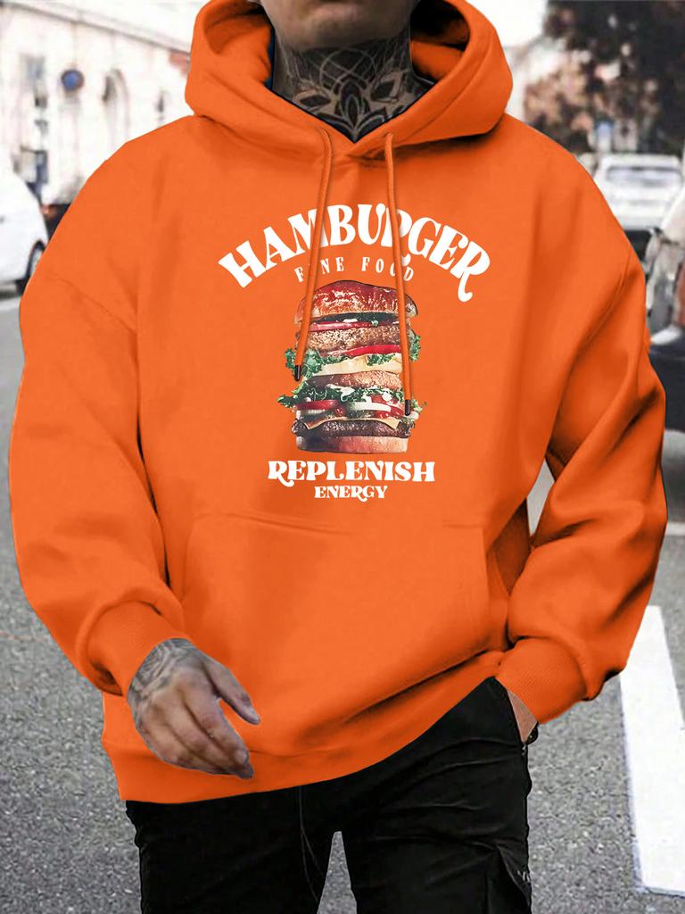 Hamburger Fine Food Doplň Energie Potisk Pánská Mikina Podzimní Fleecové Oblečení Ležérní Volná Pánská Mikina Vše-ladící Měkký Streetwear