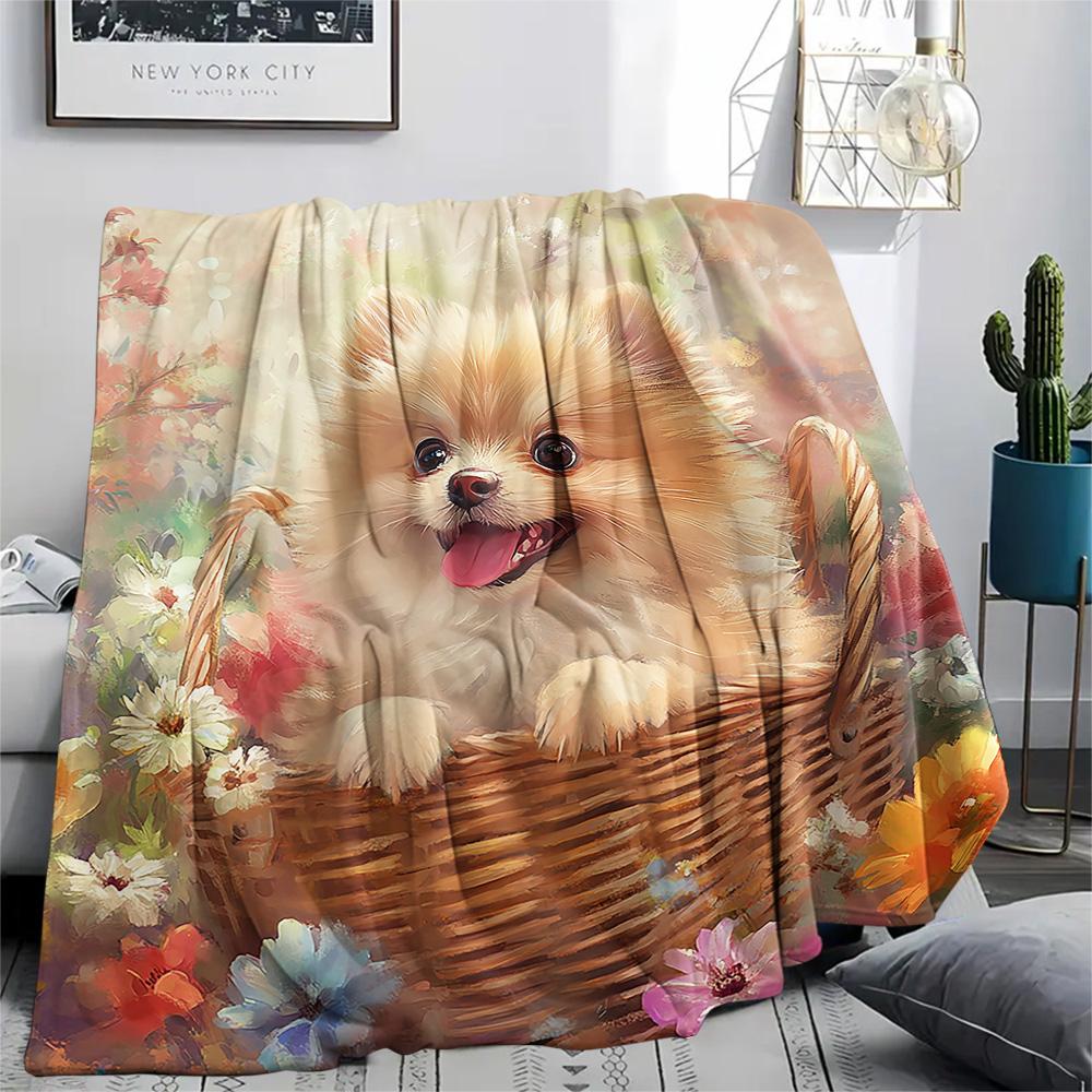 Pomeranian Print Flannel Blanket, High quality Comfortable for All Seasons, Home Decor, Warmth and Comfort, Perfect for Christmas Gifts