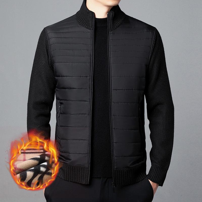Men's Stand Collar Splicing Plus Velvet Sweater Sweater Large Size Fashionable Casual Cardigan Jacket