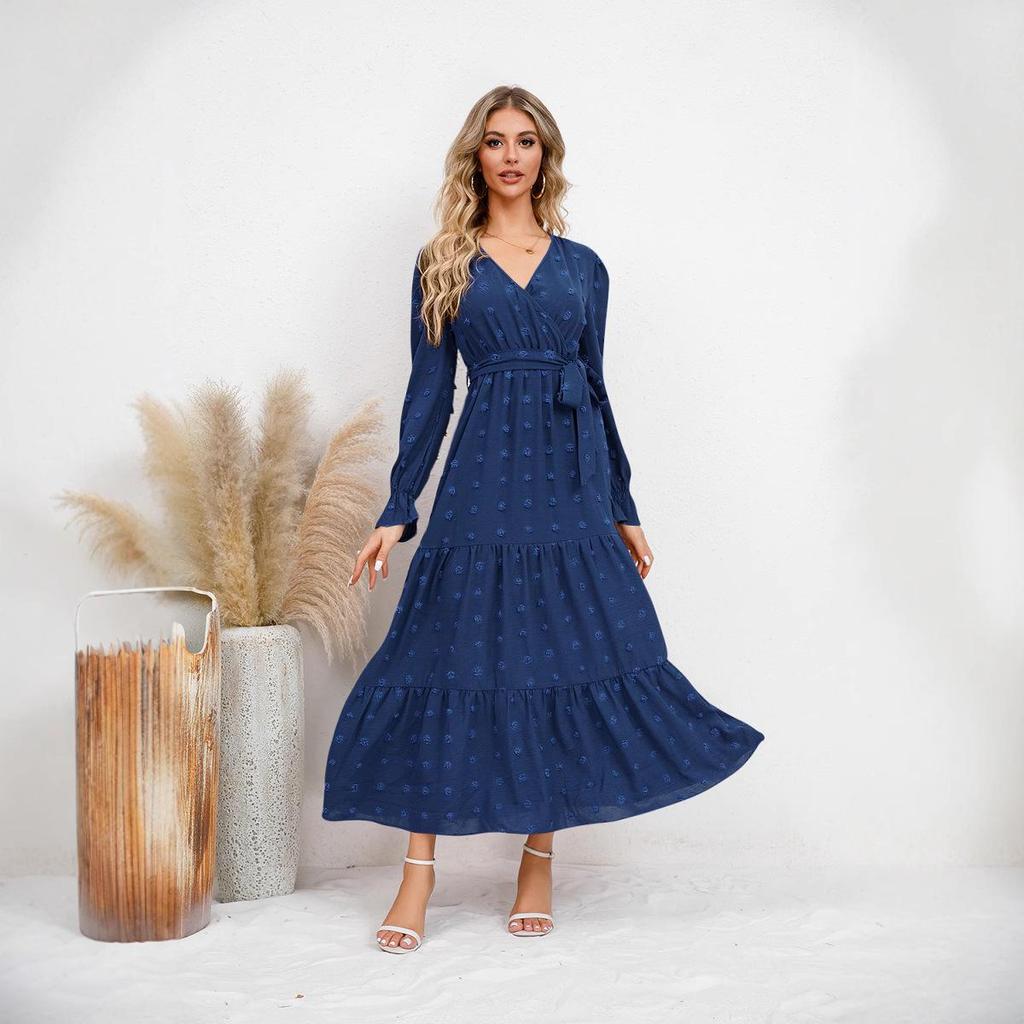 Women's Solid Color Big Swing Casual Long Dress for Autumn/Winter 2023