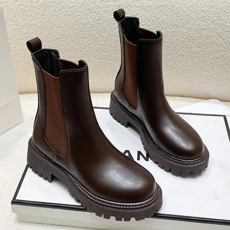 Fashion Women Boots Hot Luxury Thick Sole Chelsea Boots Women Flat Casual Boots High Quality Fashion Shoes for Women Zapatos De Mujer