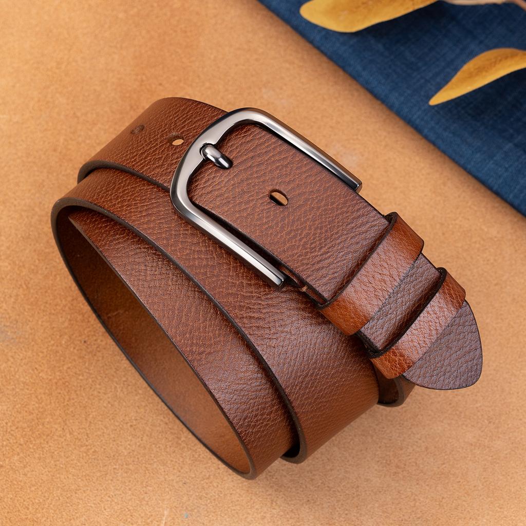 Belt Retro First Layer Cowhide Genuine Leather Versatile Tree Paste Leather Pin Buckle Belt Middle-Aged And Young Men'S Belt