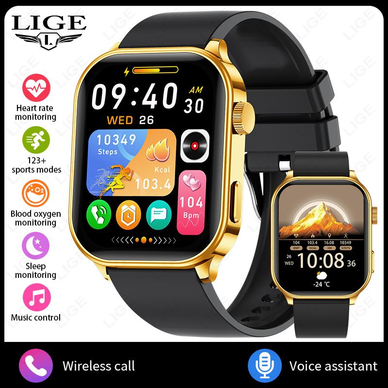 

LIGE Men Smart Watch 2.01 Large HD Screen Long Battery Life Bluetooth Calling Waterproof Touchscreen Original Smart Watch silicone strap золотой
