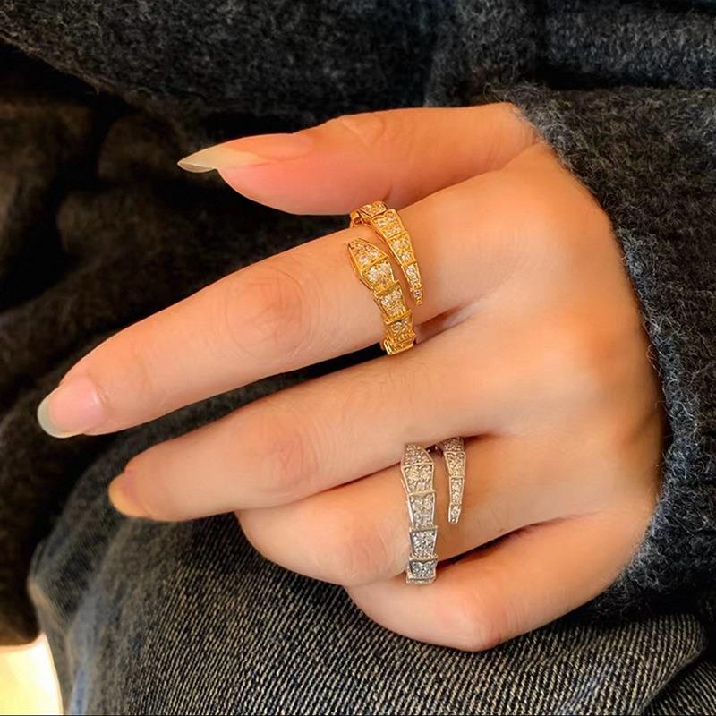 Zircon Serpentine Open Ring Light Luxury High-end Index Finger Ring Personality Niche Design Ring Woman