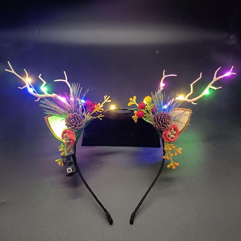 Glowing Reindeer Berry Antler Headband for Christmas & Halloween Parties