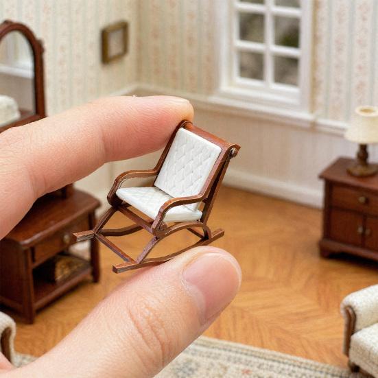 Dollhouse Miniature Rocking Chair, 1:12 Scale Exquisite Details, Lightweight Tiny Mini House Decoration, for Photo Props Micro Landscape