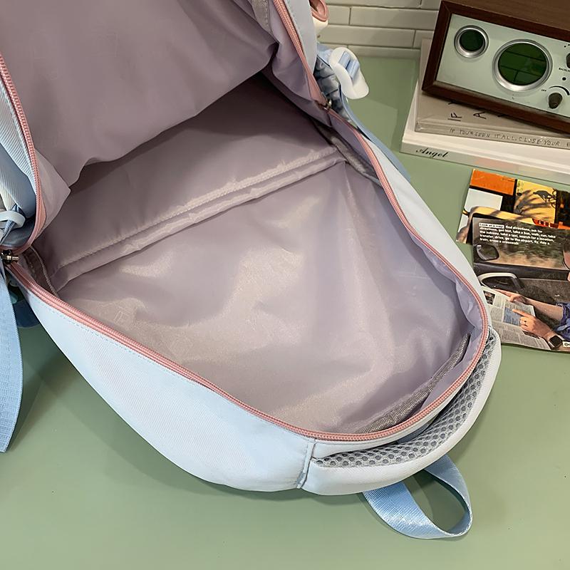 Women's Large Capacity Backpack Multi-Compartment Student Schoolbag Color Block Backapack with Coin Purse