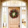 Christmas Wreaths for Front Door Artificial Greeney Wreath with Bow And Red Berries for Holiday Home Wall Fireplace Indoor Outdoor Porch Decor