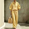2026 summer new European and American cross-border women's clothing foreign trade casual loose solid color half zipper lantern sleeve women's suit