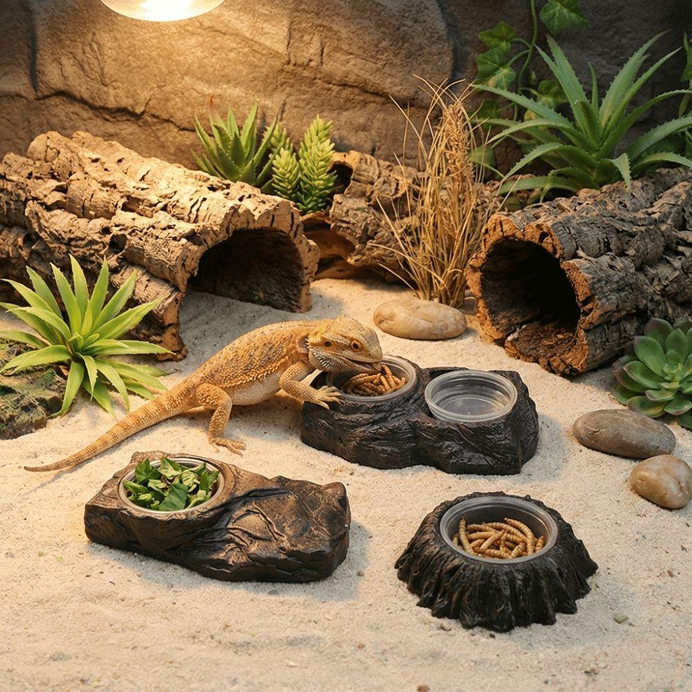 Anti-knock Reptile Food Bowl Imitation Stone Amphibians Water Bowl  Pet Habitat
