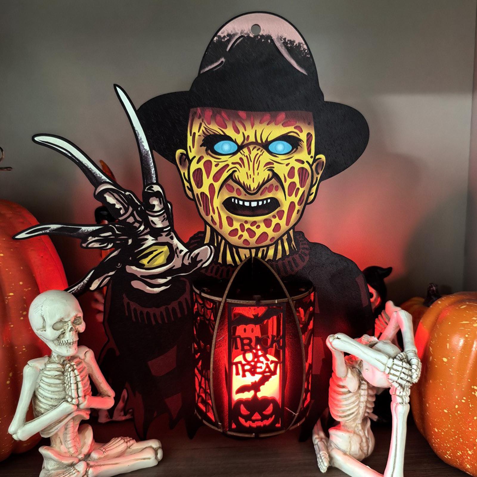 

Креативный Хэллоуинский деревянный вырезанный с подсветкой, подвесками-пауками, подставками для дисплея и маленькими ночниками. One Size