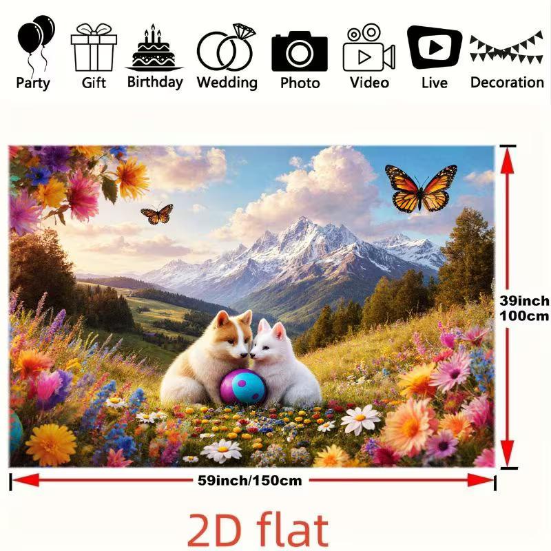 2D Scenic Meadow Puppy Backdrop for Family and Pet Photography Sessions