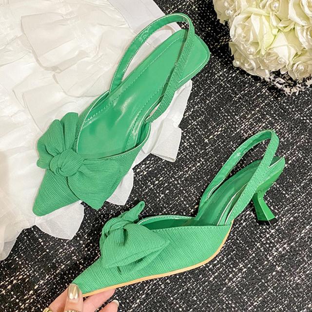 Fashion Butterfly -Knot Women Mules Low Thin Heels Slingback Sandals Summer Pointed Toe Slip On Ladies Dress Pumps Shoes