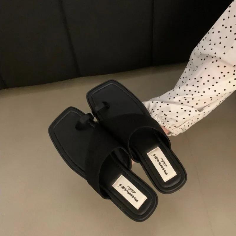 Fashion Fashion 2024 Shoes for Women Slippers Basic Toe Ring Women's Sandals Summer Retro Peep Toe Solid Daily Casual Flat Sandals