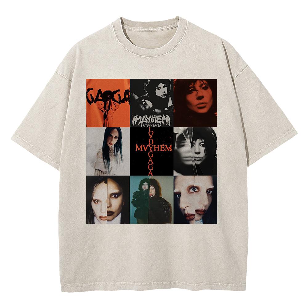 Vintage Washed Lady Gaga The Mayhem Ball Tour  T Shirt Fashion MenWomen Aesthetic High Quality Acid Wash  Cotton Tees