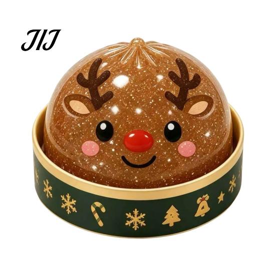 Stress Reducing Desk Accessories Christmas Bun Squeeze Toy with Steamer, Soft Sensory Fidget Toy, Cute Fun Stocking Stuffers Slow Rising TPR Glitter,