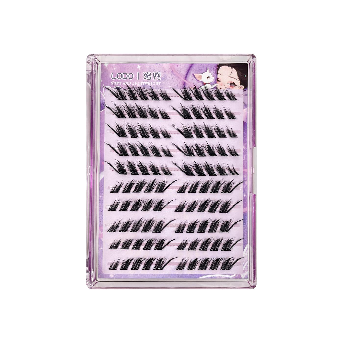 Nine-tailed cat false eyelashes, natural thick oblique flying simulation curling segmented novice photogenic model 10 rows of glue-free nine-tailed cats чёрный