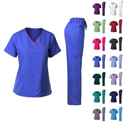 Ladies' Loose And Comfortable V-neck Short Sleeved Workwear With Multiple Pockets Suit Set