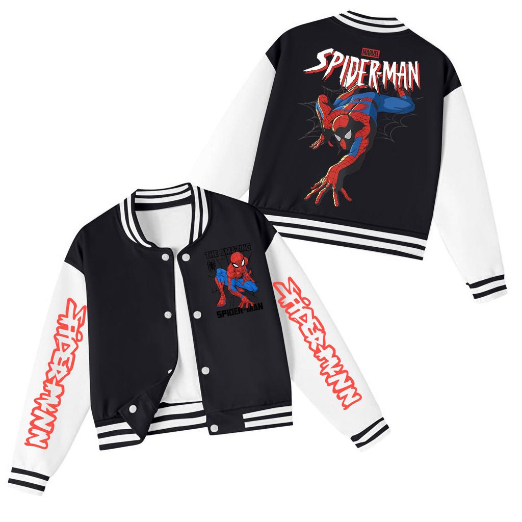 Kids Fashion Baseball Jacket Round Neck Color Casual Outerwear for Boys and Girls