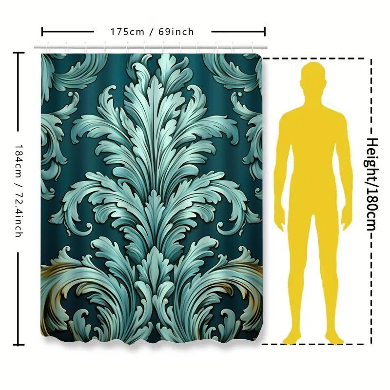 Elegant Waterfall Shower Curtain Luxurious Printed Fabric with Blue Green Color for Bathroom Decor Waterproof Shower Panels Co