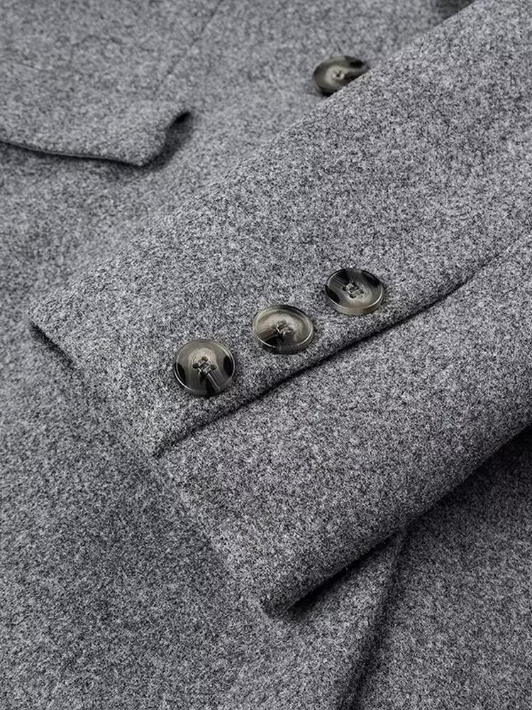 Palton Lung din Lână Artificială pentru Femei Palton cu Gât în V și Dublu Piept pentru Femei Palton Lung Gri pentru Femei, Rezistent la Vânt și Călduros Stil Clasic Minimalist