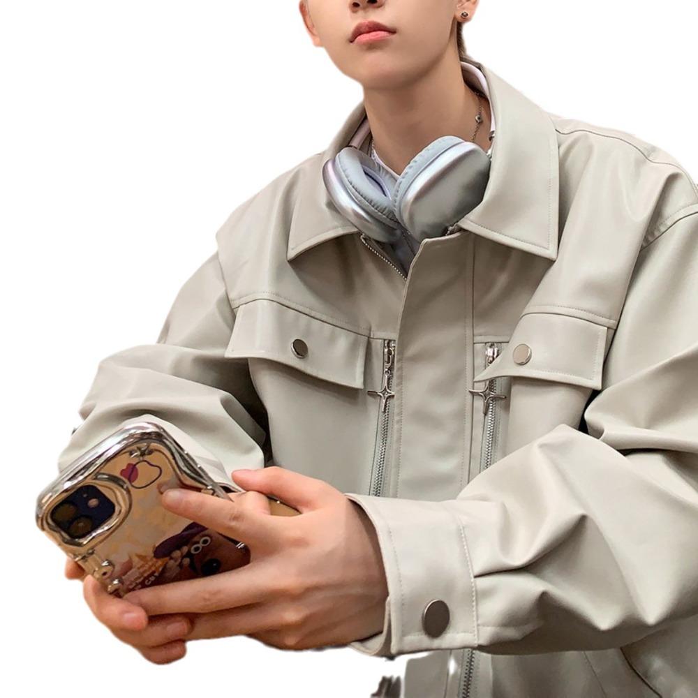 Leather jacket men's spring and autumn high-end sense ruffian handsome fried street loose casual American high street locomotive pu leather jacket