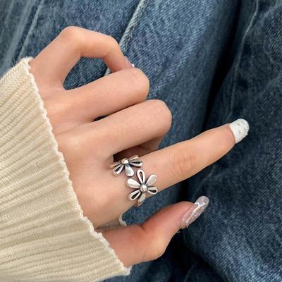 Retro 925 Sterling Silver Double Flower Ring for Women - Stylish and Cool Index Finger Ring