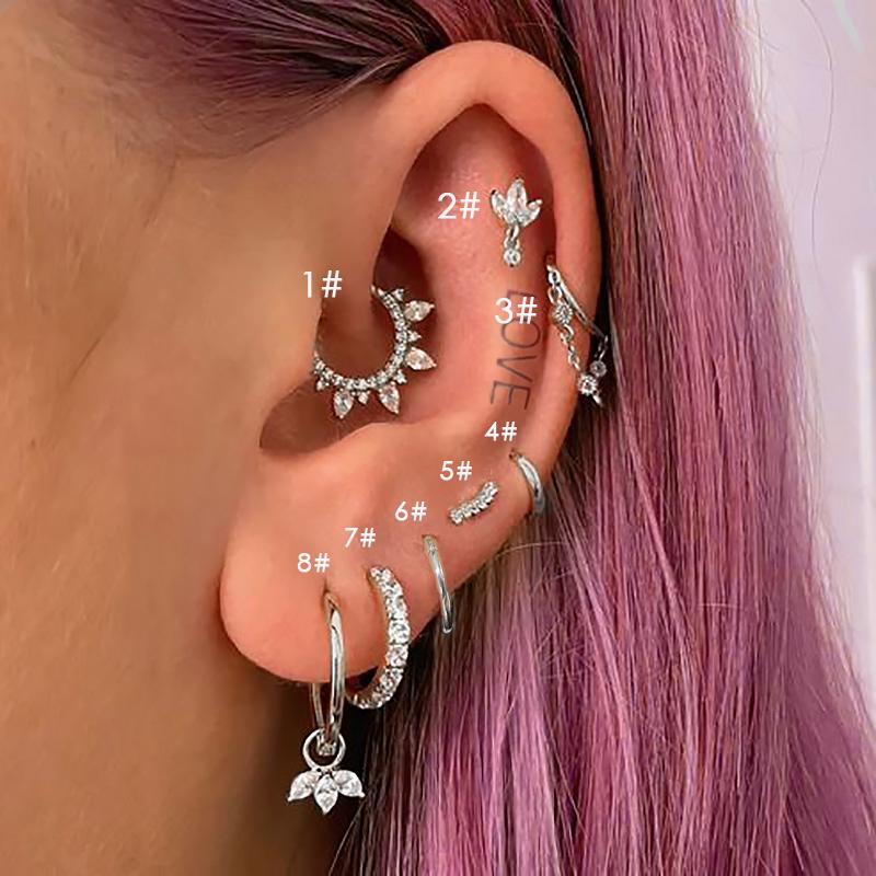 1PC Zircon Crown Tragus Helix Piercing Earrings For Women Stainless Steel Labret Stud Earings Cartilage Ear Body Jewelry Gifts