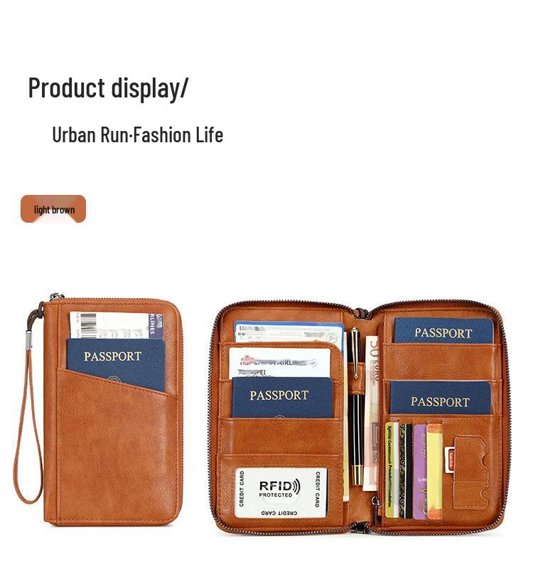 Anti-Theft RFID Zipper Passport Holder & Travel Wallet