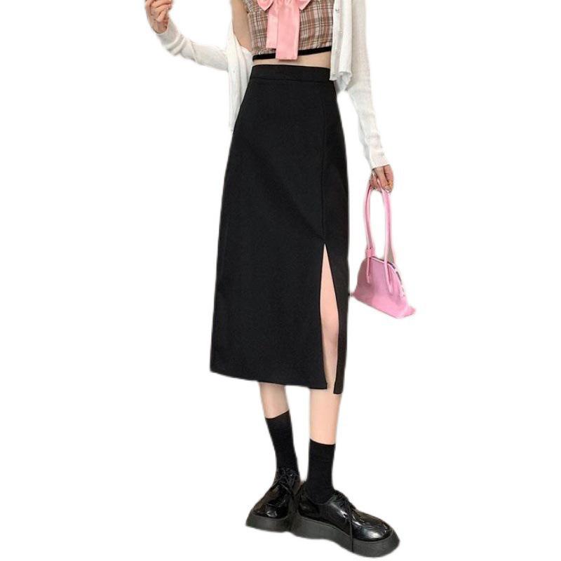 2024 Autumn High-Waist A-Line Slit Midi Skirt, Plus Size, Slimming Design