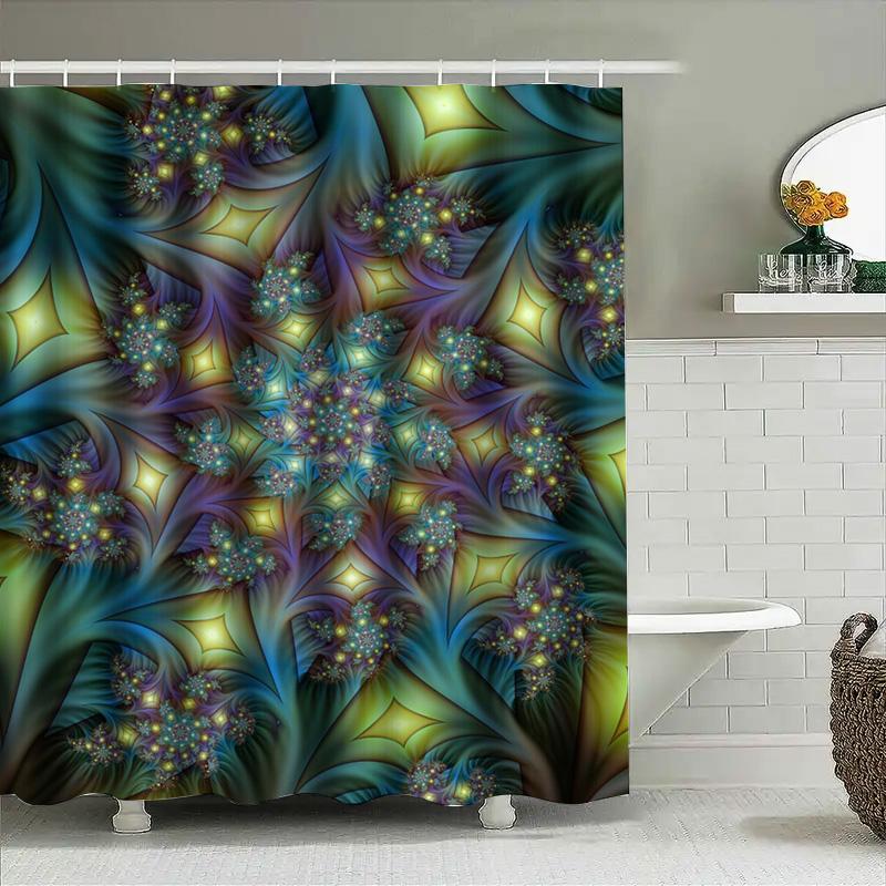 Modern Bathroom Decoration Blue Green Yellow White Fractal Shower Curtain For Tub Home Decor Waterproof 3D Printing Artistic Pri