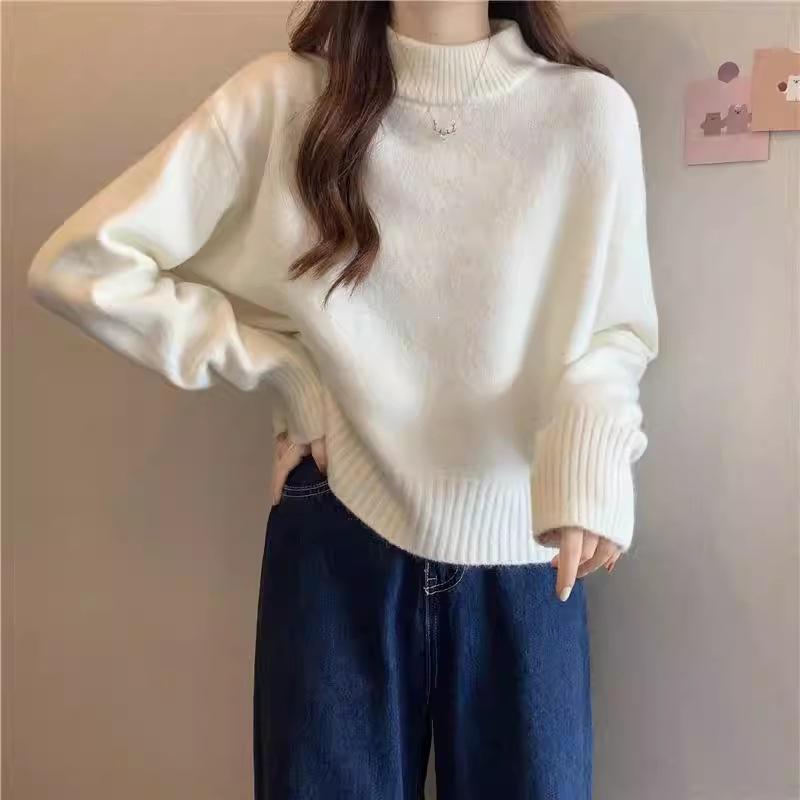 Women's Petite French Knit Sweater, Soft, Thick, Half-High Neck Pullover for Autumn/Winter