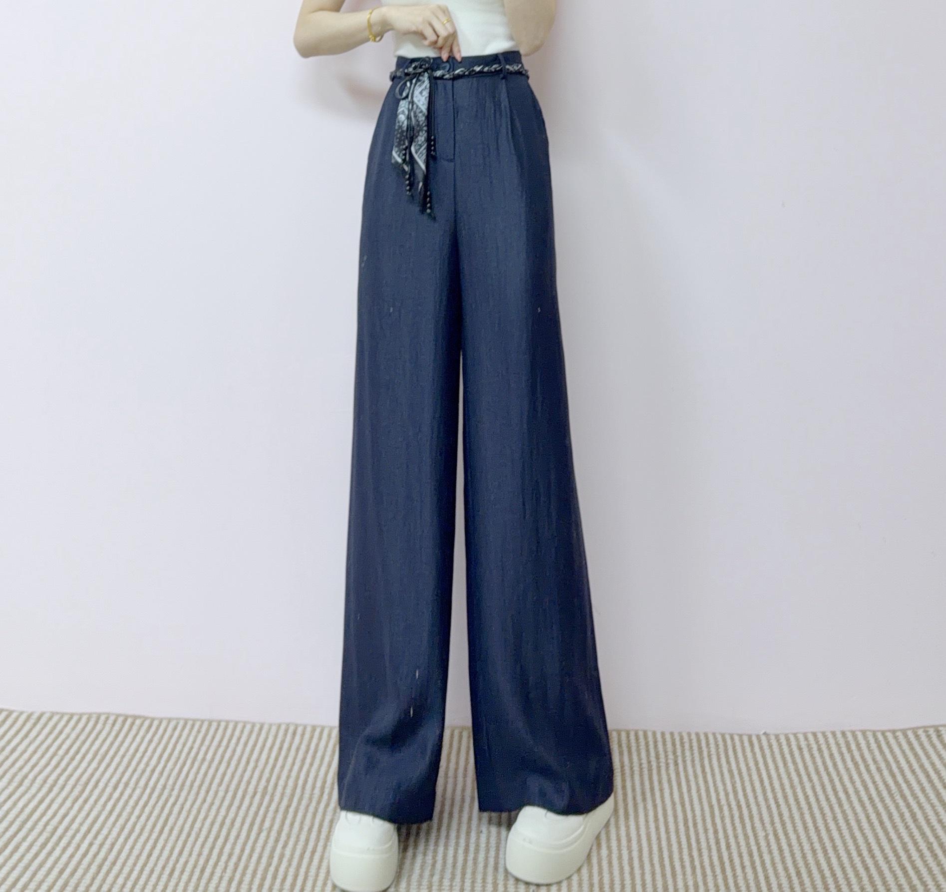 

Spring 2026 New High-Waist Soft Slimming Wide-Leg Pants L (54-59 kg) темно-синього кольору