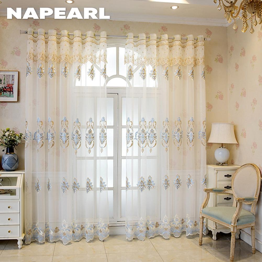 1PC NAPEARL European Embroidered Sheer Curtain Translucent 260cm Height Tulle for Living Room Bedroom Window Decoration Home Decor