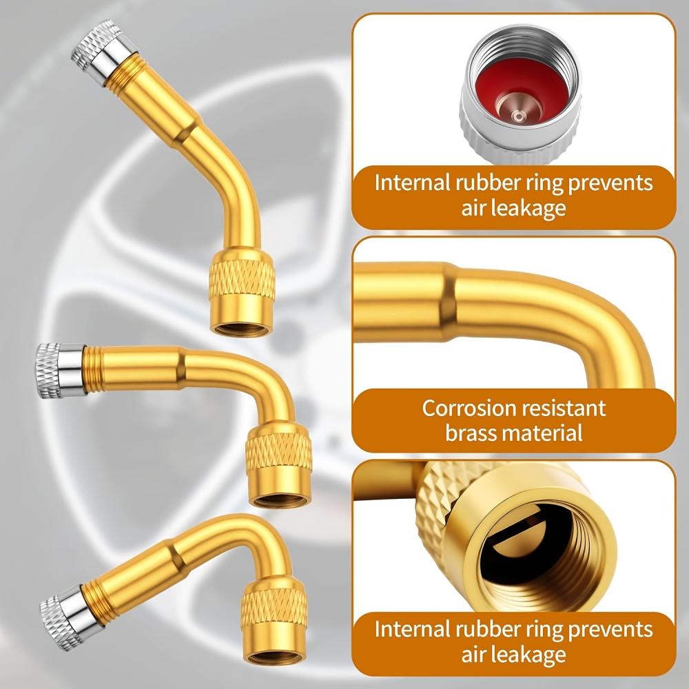 3pcs Tire Valve Stem Extender 45/90/135 Degree Angle Brass Air Tyre Valve Stem with Extension Adapter for Car Truck Motorcycle Valve Stems 1
