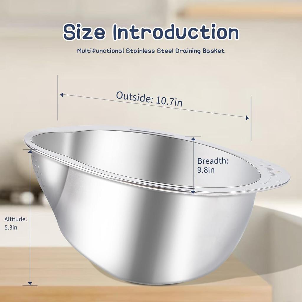 Kitchen 304 Multi-Function Vegetable Fruit Basket Drain Waing Vegetable Basket Home Use Rice Waing Sieve Rice Basin Tool