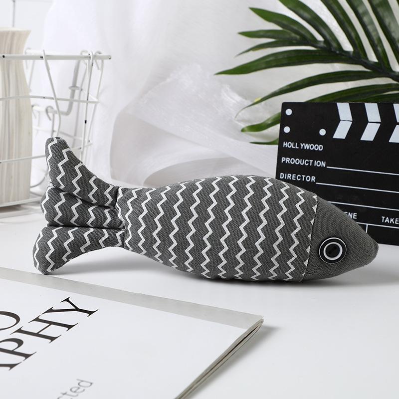 Simulated Wave Fish Toy Cat Self-hi Linen Mint Fish Throw Pillow Resistant To Biting Teeth Teasing Cat Stick Pet Supplies