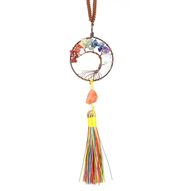 

Woven Natural Gravel Crystal Rough Stone Life Tree Fringed Pendant Car Rearview Mirror Pendant Bag Decoration G16